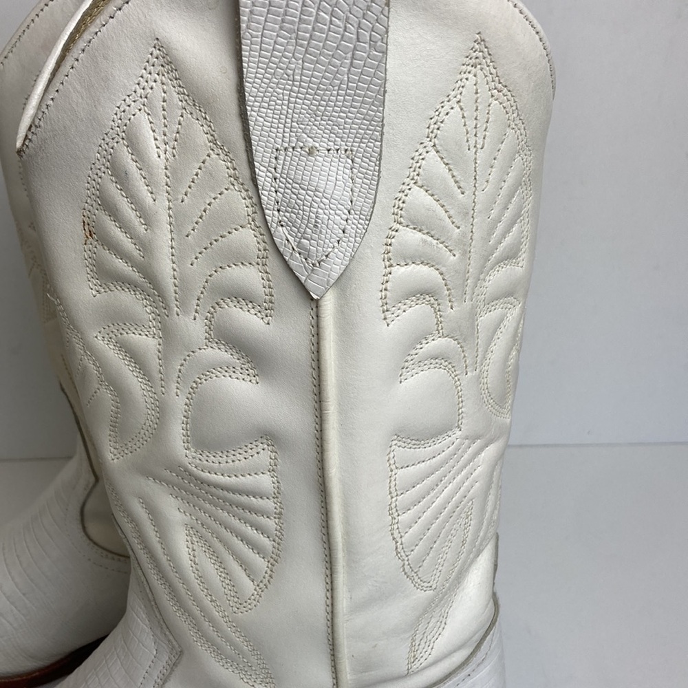 Vintage Brass Plum White Genuine Leather Cowboy Boots 6.5 Rodeo 80’s Rockabilly - Picture 2 of 16